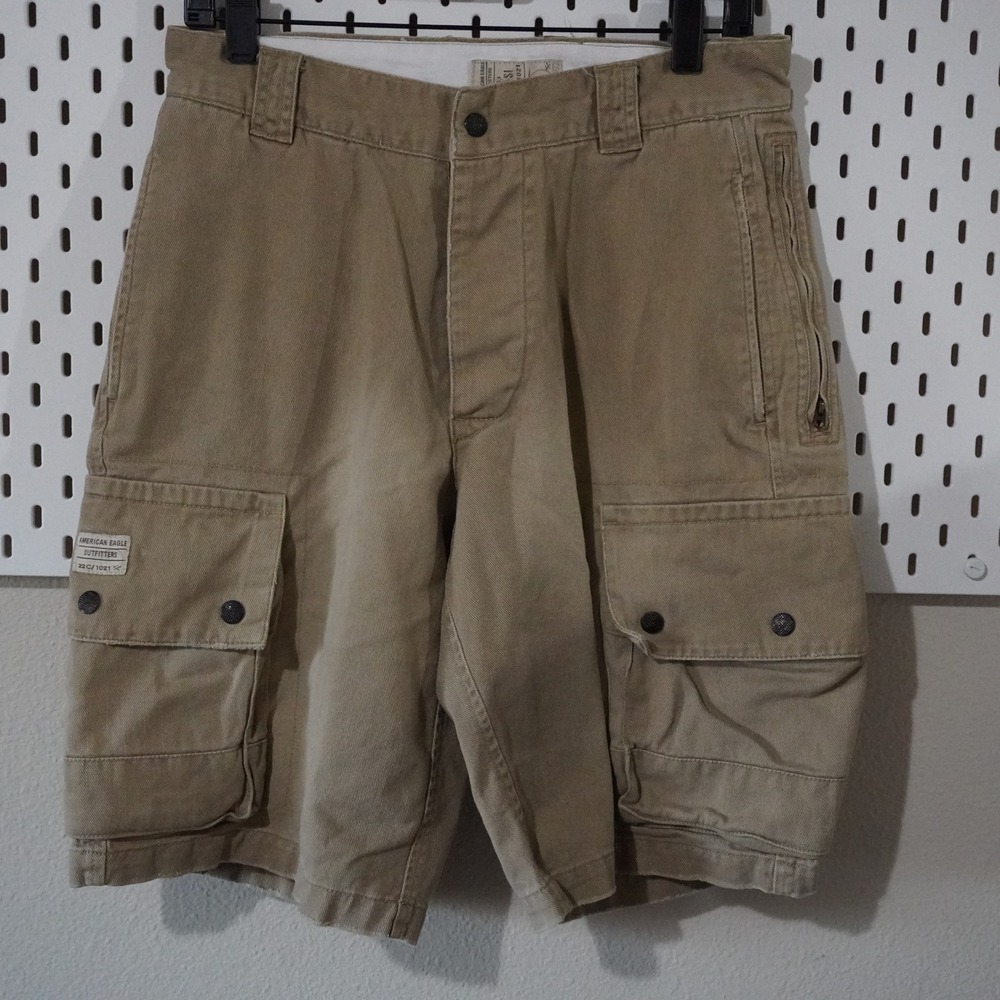American Eagle Outfitters Mens Cargo Shorts Casual Khaki Cotton Button‎ Size 30